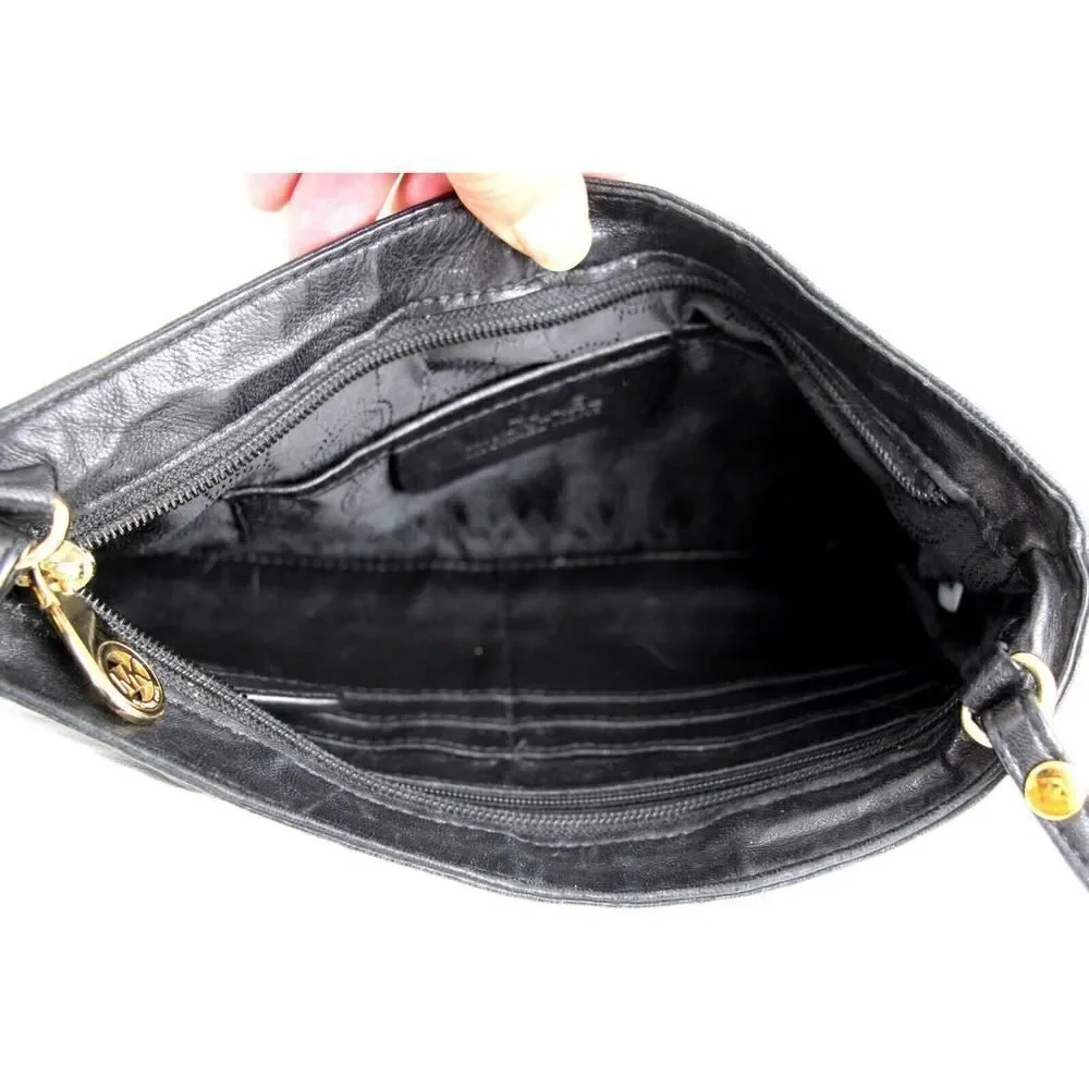 Michael Kors SOFT BLACK GENUINE LEATHER SMALL X-BODY SHOULDER BAG CLUTCH PURSE